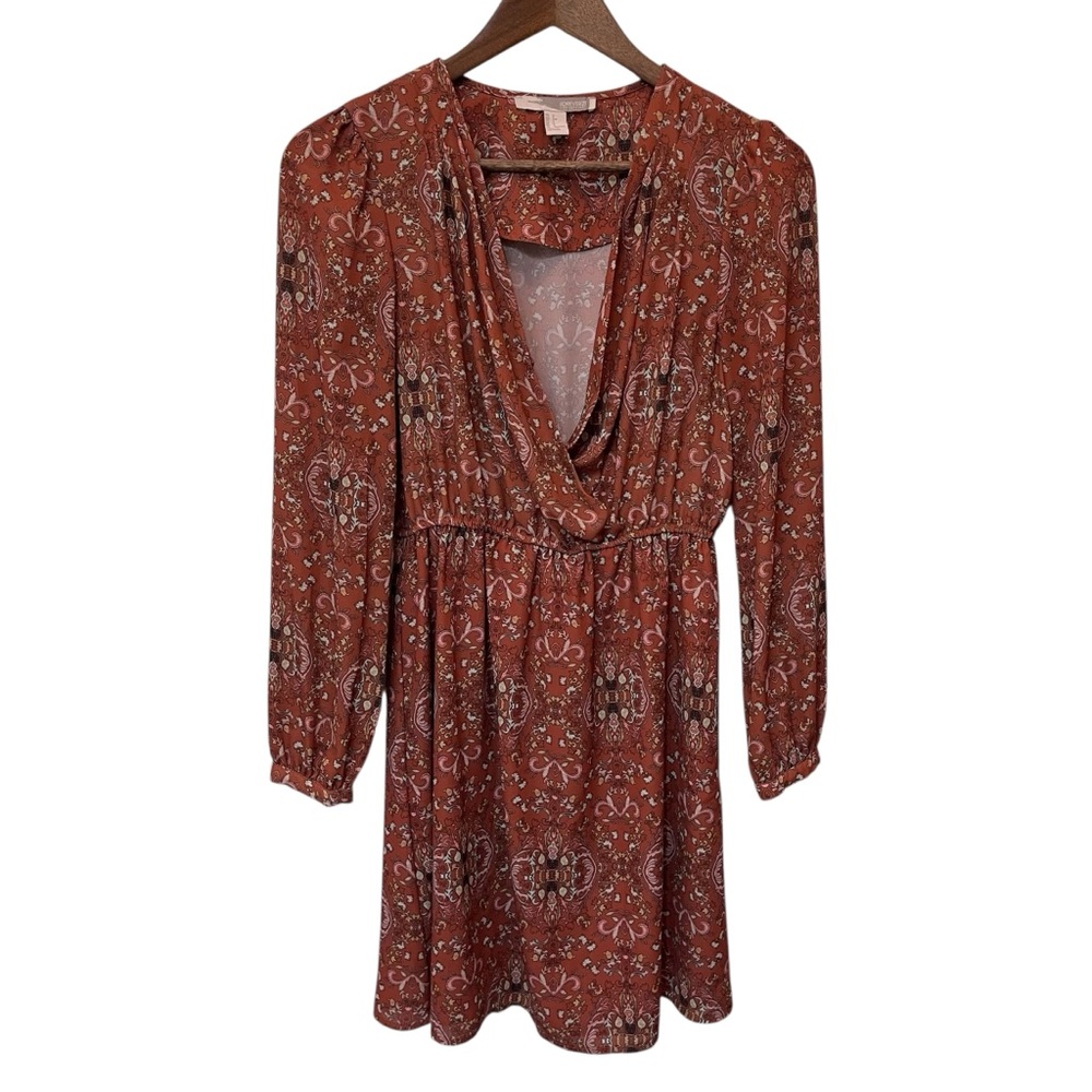 Forever 21 Terracotta Paisley long sleeve dress size small